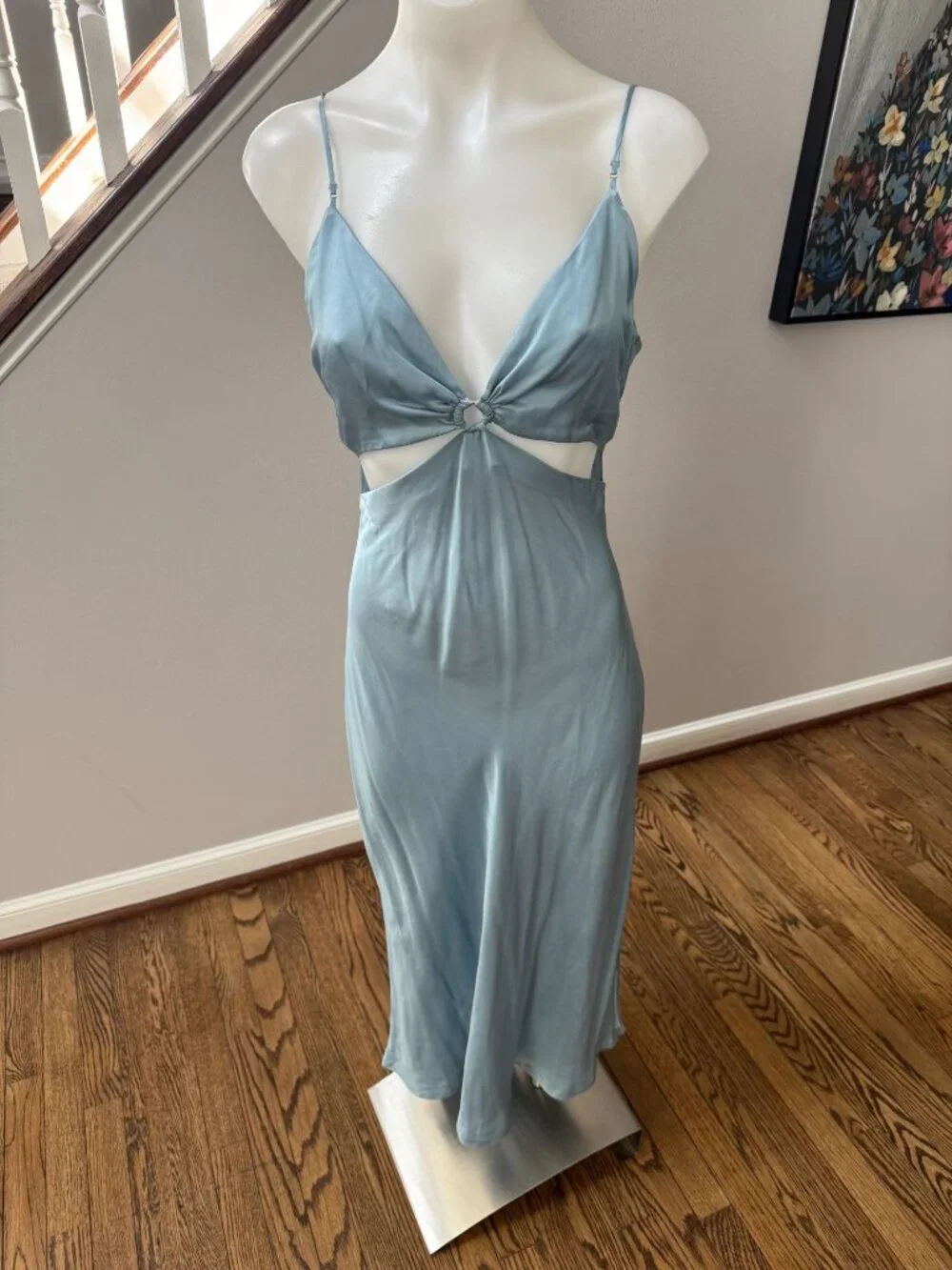 NWT JONATHAN SIMKHAI STANDARD Eliza Cutout Silk Slip Dress Cove Blue Size Small - Picture 3 of 6